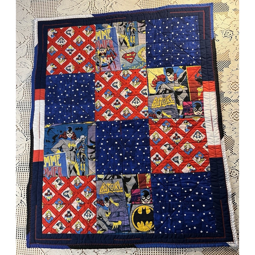 Handmade Superhero-Themed Quilt & Pillowcase Batgirl & WW DC Comics *****READ